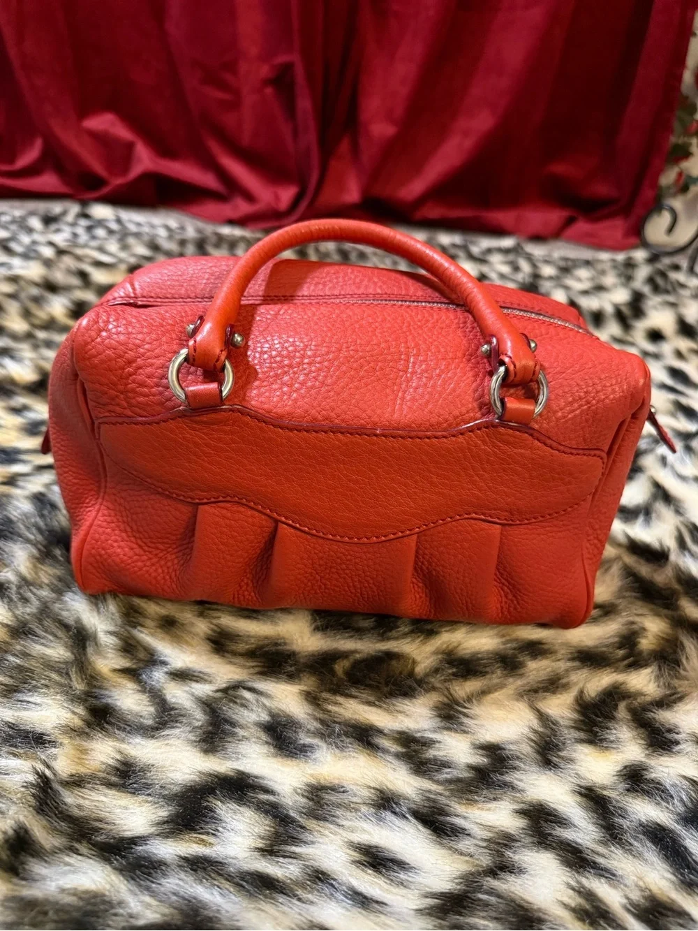 Salvatore Ferragamo Mini Red Pebble Leather Satchel Crossbody